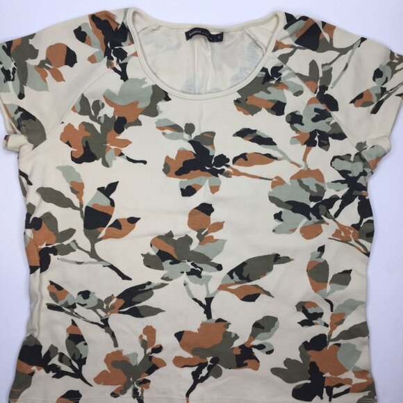 Set 2 Bossini Ladies T-Shirts Cap Sleeves White Camo Brown Green Spring Size 11 - Picture 2 of 13